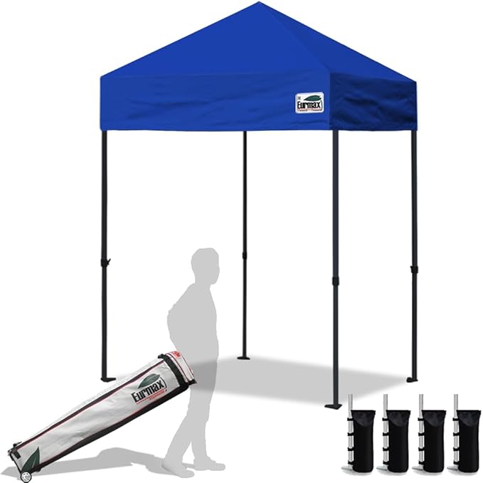 Eurmax USA 5'x5' Pop Up Canopy Tent Commercial Instant Canopies with Heavy Duty Roller Bag,Bonus 4 Sand Weights Bags (Blue)