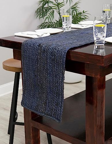 Unique Loom Braided Jute Collection Area Rug - Dhaka (1' 2" x 8' Table Runner, Navy Blue) - color: Navy Blue, size: 1'2" x 8' (Table Runner)