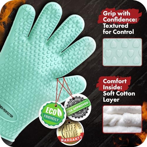 KITCHEN PERFECTION S Silicone Smoker BBQ Gloves - Heat Resistant Oven Mitts