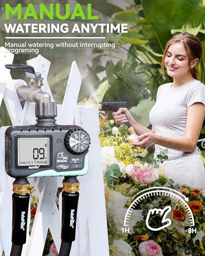 RAINPOINT Water Timer for Garden Hose - 2 Zone Sprinkler Timer with Rain Delay/Manual Watering/Automatic Irrigation for Yard Lawn
