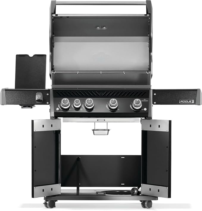 Napoleon Rogue PRO 525 Natural Gas Grill with Infrared Side Burner, Black, Durable 5-Burner Cooking Surface