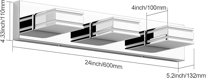 Ralbay LED Modern Bathroom Vanity Lights Chrome 3-Light 24inch Acrylic Modern Bathroom Wall Lighting Fixtures Over Mirror