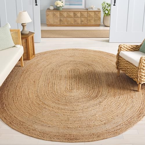 SAFAVIEH Area Rug 4' Round - Cape Cod Collection- Natural Brown, Handmade Braided Flat Weave Jute (CAP252A) - size: 4' (Round)