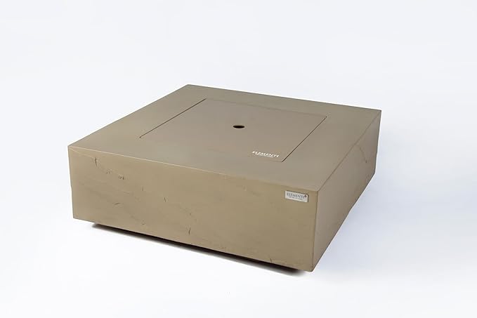 Elementi+ | Uluru Gas Fire Pit Cast Concrete 40" Square Fire Table, Outdoor Fire Pit Electronic Ignition | Canvas Cover, Fire Glass and Burner Lid Included | Sunlight Yellow | Propane Gas