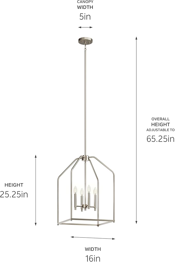 Kichler Madden 25.5" 4 Light Pendant in Brushed Nickel, Soft Modern Fixture, for an Entryway, Breakfast Nook, Laundry Room, (25.5" x 16"), 52722NI