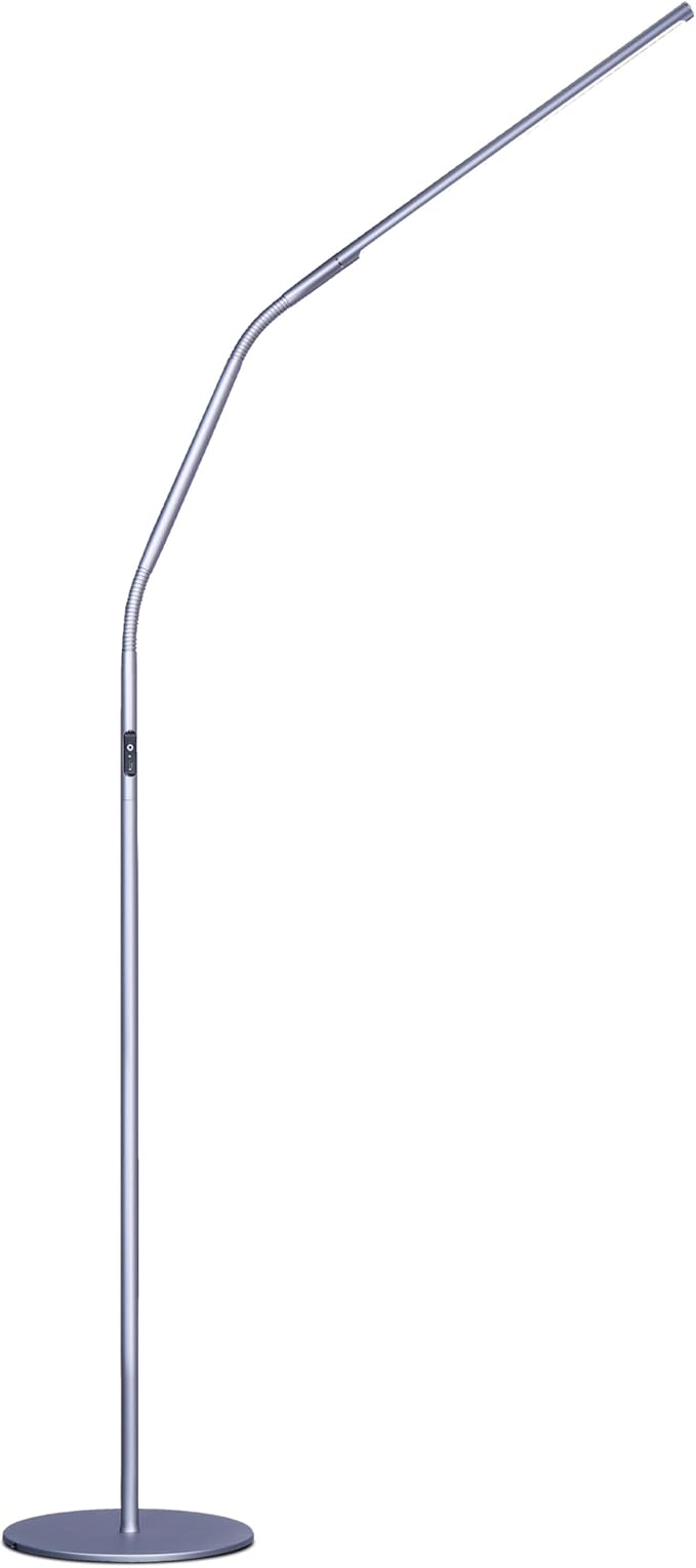 Daylight Slimline 4 LED Floor Lamp - 6,000K, 3,200 Lux, 4 Brightness Levels, USB-C Port for Fast Charging - Sleek Design, Anti-Glare Shade, Flexible Height Adjustment - Ice Grey
