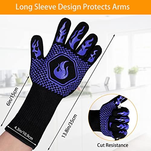 BBQ Gloves 1472F Heat Resistant Non-Slip Silicone 2 Pairs (Blue)