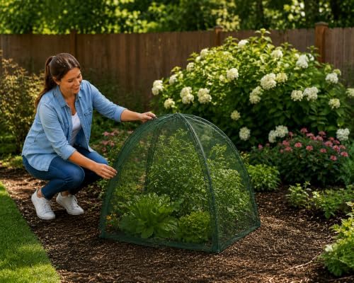 NuVue Products 25203 Pop-Up Garden Netting Animal and Bug Guard Covers with Ground Spikes, Mesh Plant Cover Tents for Pest and Animal Control, Pack of 2, Green, 36" x 36" x 38"