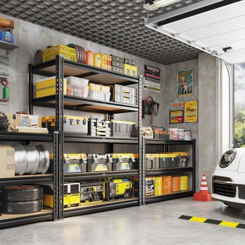 REIBII 4 Pack Garage Shelving for Warehouse, Heavy Duty Metal Shelving