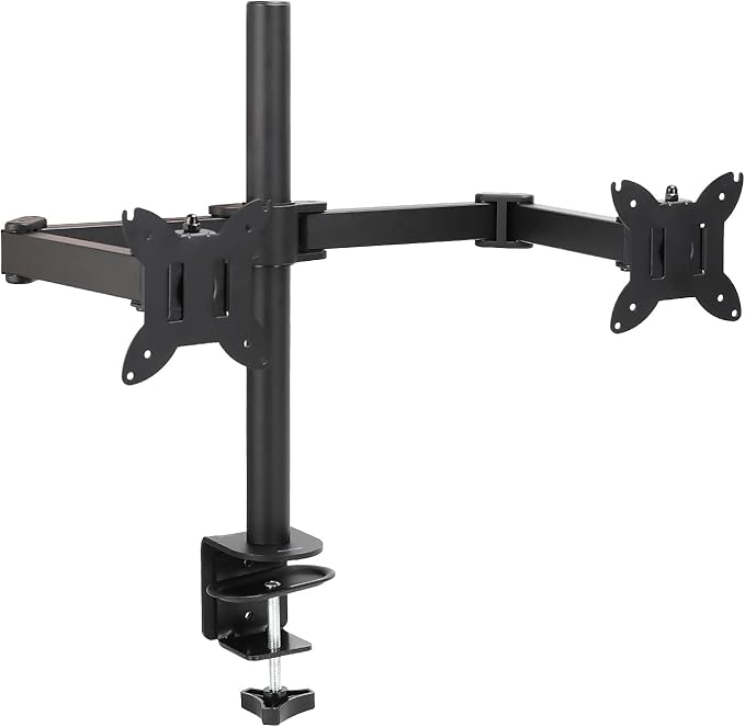Amazon Basics Adjustable Dual Computer Monitor Arm Mount, Holds up to 32" Monitors, Black