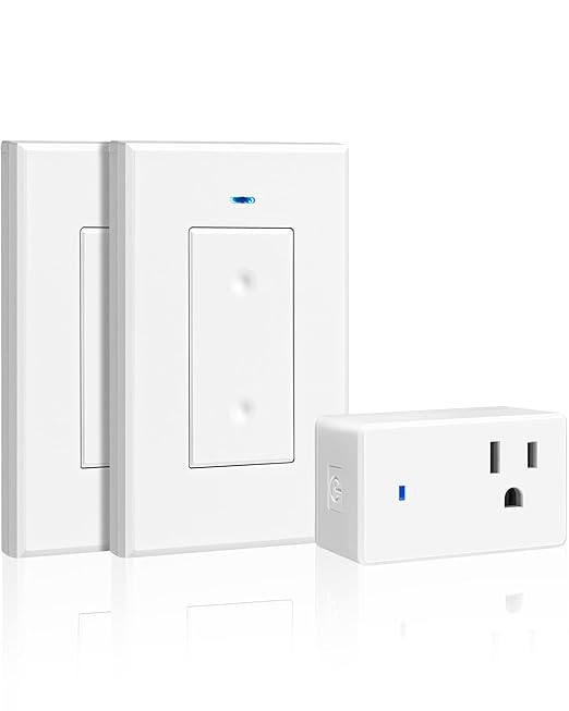 Remote Control Outlet Wireless Light Switch, Expandable and Removable Remote Outlet Switch Kit for Lamps, Fan, Home Appliance, 100ft RF Range, FCC Listed (2 Controllers + 1 Outlet) W08RC2106