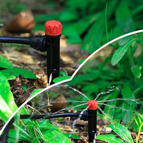 Drip Irrigation Emitters Adjustable 360 Degree Drip Emitters on 5" with Stake for 1/4" Drip Irrigation Tubing Irrigation Drippers for Garden Watering System. (50pcs-Red Drip)