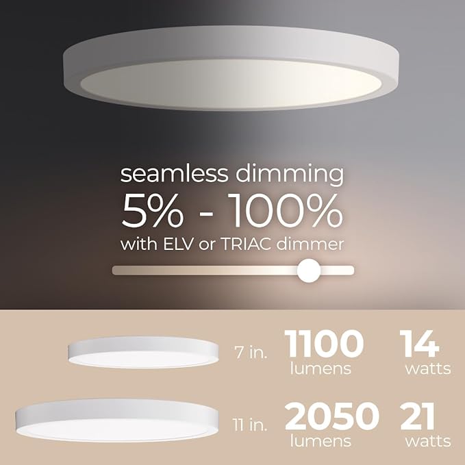 Builder Essential Round LED 7in Flush Mount 14W 1,100 Lumens with 5-CCT Selectability 2700-3000-3500-4000-5000K in Black