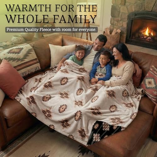 Sacred Thread Aztec Blanket Fleece, Reversible Native American Blanket, Western Throw, Native American Western (Coffee Flannel) (King (87”x95”)) - color: Coffee Flannel, size: King (87”x95”)