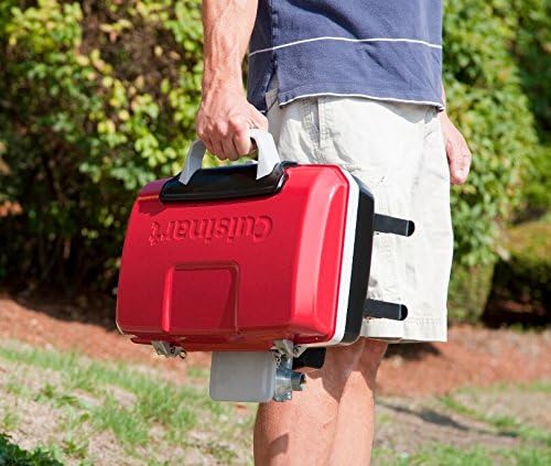 Cuisinart Petite Gourmet Portable Gas Grill, Compact Portable Grill Propane, 150 Sq. In. Cooking Surface, 5,500 BTU Burner Small Gas Grills for Camping, BBQ, Folding Legs and Carry Handles, Red
