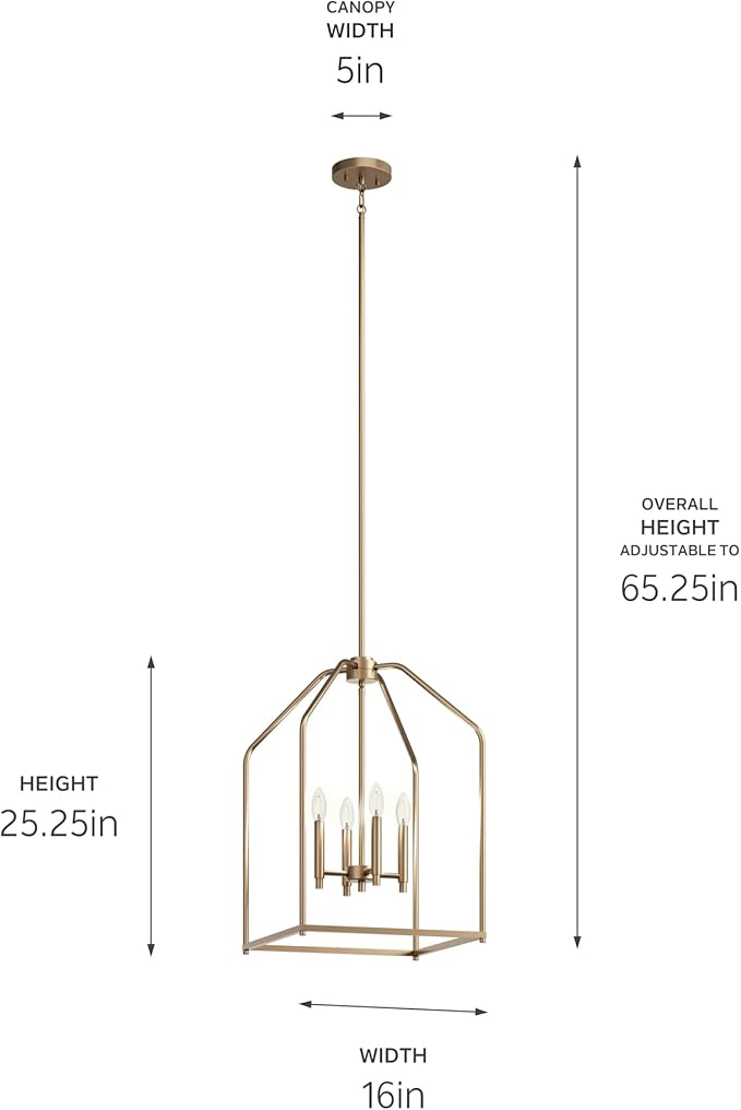 Kichler Madden 25.5" 4 Light Pendant in Champagne Bronze, Soft Modern Fixture, for an Entryway, Breakfast Nook, Laundry Room, (25.5" x 16"), 52722CPZ
