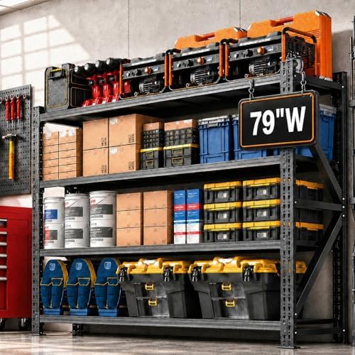 7000LBS Garage Shelving, 79" W Heavy Duty Metal Adjustable 4 Tier Storage for Warehouse, Basement, Shop and Office, Commercial-Grade Industrial Shelving, 79" W x 24" D x 75" H