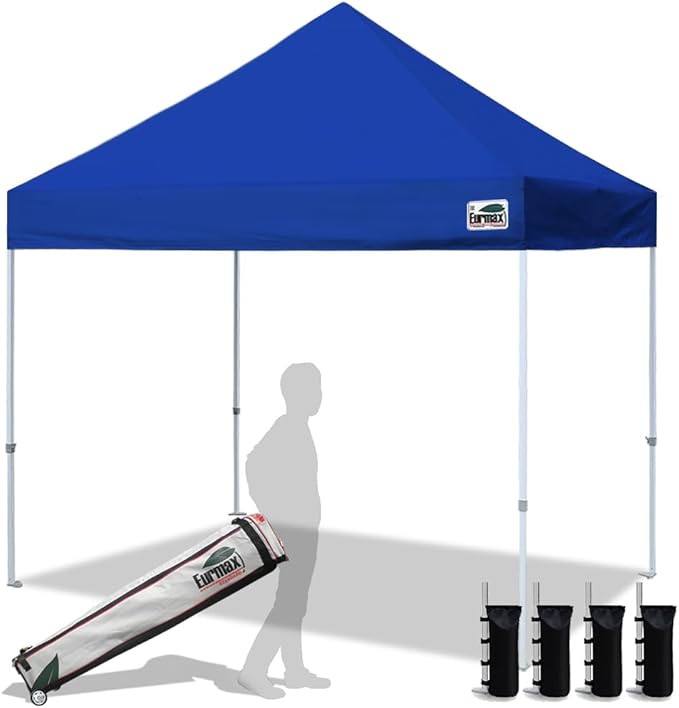 Eurmax USA 8'x8' Pop Up Canopy Tent Commercial Instant Canopies with Heavy Duty Roller Bag,Bonus 4 Sand Weights Bags (Blue)