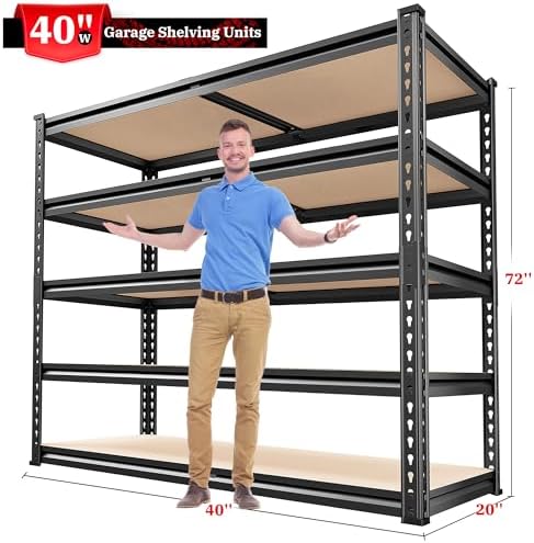 REIBII 40" W Storage Shelves,2500LBS Heavy Duty Garage Shelving for Basment (Pack of 2)
