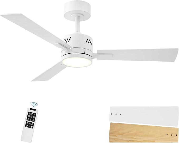 SUNMORY Ceiling Fans with Lights and Remote, 42 Inch Modern Ceiling Fan with Light, Reversible DC Motor, Dimmable LED, 3CCT, Quiet, Small Ceiling Fan for Bedroom/Living Room/Patios, White