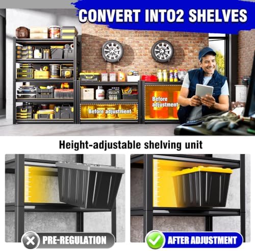 2-Pack 3 Tier Storage Shelves,Garage Shelving,Adjustable Heavy Duty Metal Shelving Units and Storage Large Rack,Utility Shelf For Shop Warehouse Industrial Pantry Basement Organizers 33"x35"x16"