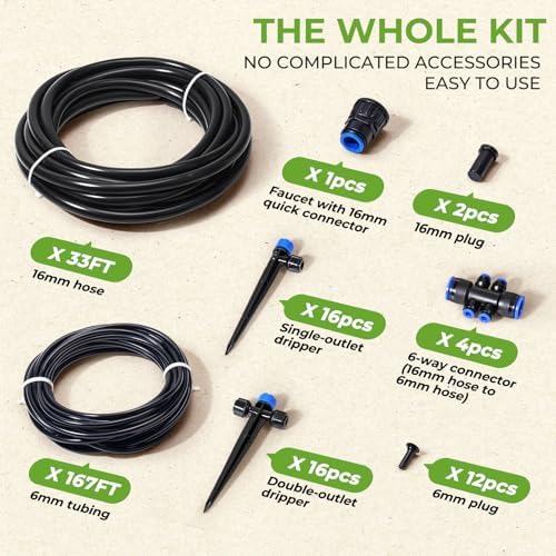 HIRALIY 200FT Drip Irrigation Kit for Garden Watering