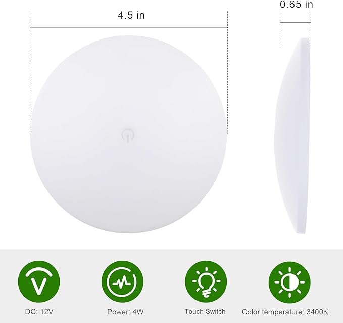 12V RV Interior LED Lights with Touch Switch, 4.5 Inch Ceiling Dome Puck Light, Low Profile RV Camper Trailer Boat Lighting, warm light (Pack 3)