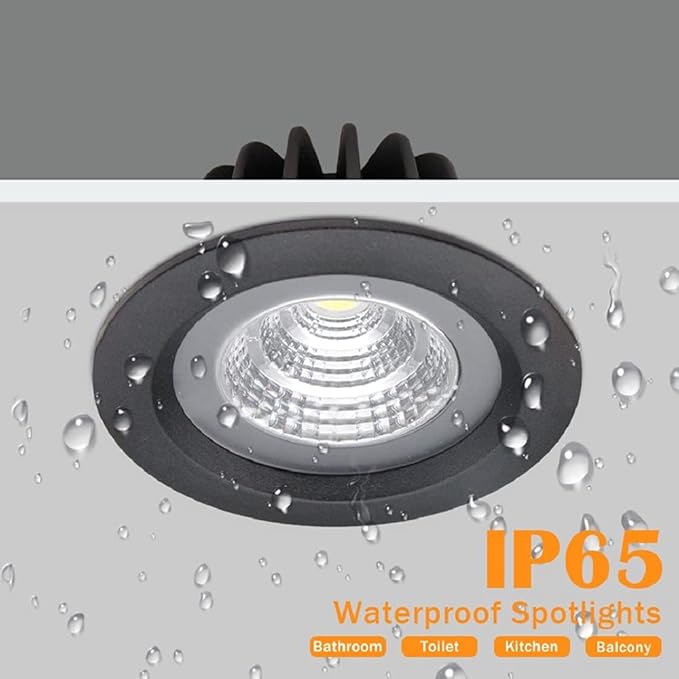 LS-PRO 4.25inch 15w LED Recessed Ceiling Light Slim Aluminium Panel, Anti Rust Fixture Downlight Shower Spotlight IP65 Waterproof for Wet Location Indoor & Outdoor Cold light/5000k-Black Body