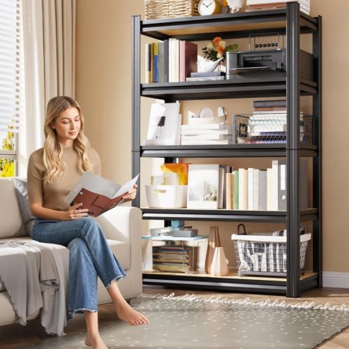2-Pack Heavy Duty Garage Shelving for Garage, Warehouse & Workshop Organization, 71" H x 45.6" W x 17.7" D 5-Tier Adjustable Metal Storage Rack for Tools, Storage Bins & Bulk Items