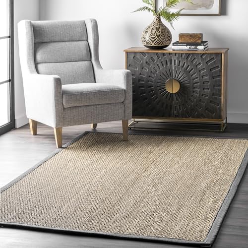 Nuloom Elijah Dark Grey/Natural, 4' x 6', Basketweave, Seagrass, Soft and Textured, High Traffic, Stain Resistant, Easy Clean, Durable Area Rug for Bedroom, Living Room, Dining, Den, Foyer, Entryway - color: Dark Grey, size: 4' x 6' (Rectangular)