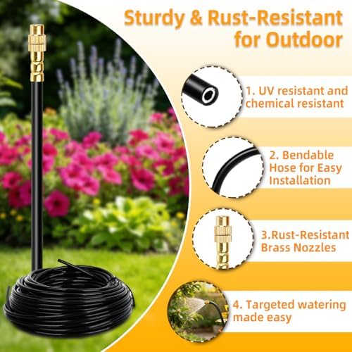 50FT Drip Irrigation System, 2026 Upgrade Garden Watering Kit with 12pcs 360° Adjustable Copper Nozzles, Automatic Atomizing Sprinkler System for Raised Beds, Lawn, Greenhouse, Outdoor Plants (50 ft)