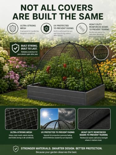 NuVue Products 32103 Pop-Up Garden Netting Pest Guard Covers with Ground Spikes, Mesh Plant Cover Tents for Pest and Animal Control, Pack of 2, Black, 36" x 36" x 38"