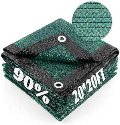 Cool Area Sun Shade Cloth with Grommets for Garden, 90% 20x20ft, Dark Green