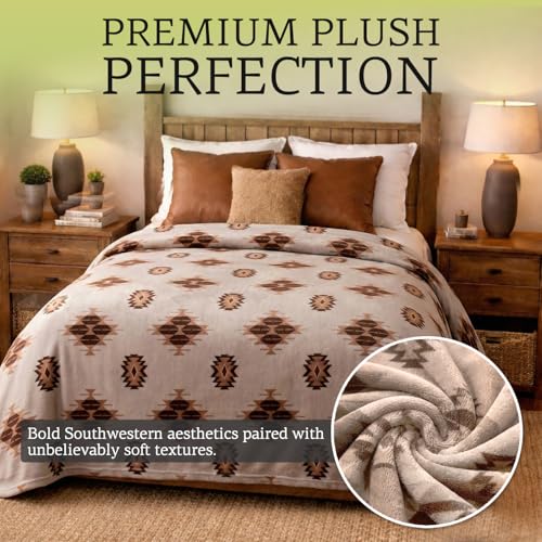 Sacred Thread Aztec Blanket Fleece, Reversible Native American Blanket, Western Throw, Native American Western (Coffee Flannel) (King (87”x95”)) - color: Coffee Flannel, size: King (87”x95”)