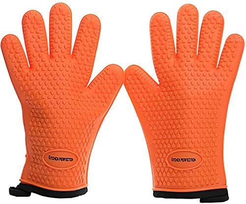 KITCHEN PERFECTION Silicone Smoker BBQ Gloves - Heat Resistant Oven Mitts