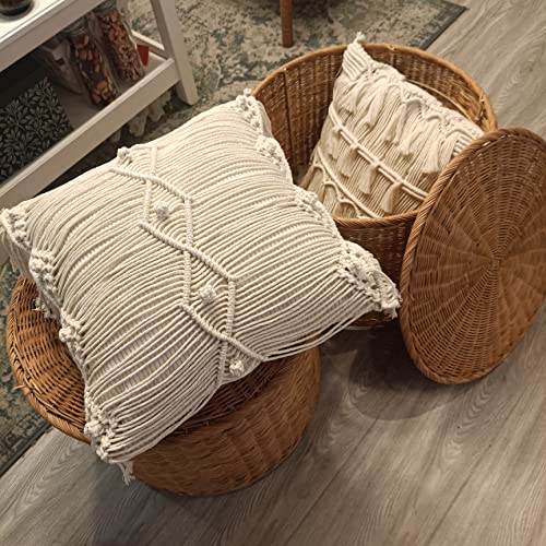 kiido Throw Pillow Covers Macrame Cushion Case Woven Boho Comfy Square Pillow Cases with Tassels Set of 2 Decorative Pillowcase (17X17) AB Style