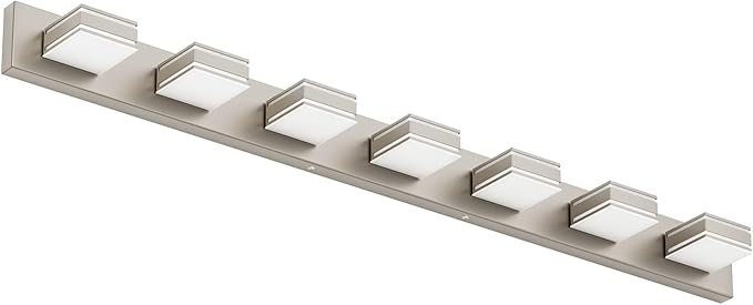 Ralbay 55inch Brushed Nickel Vanity Light for Bathroom 7-Light Metal Acrylic Modern LED Bathroom Light Fixtures