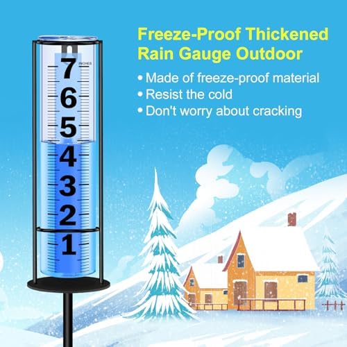 Rain Gauge Outdoor Upgraded, Accurate Freeze Proof Thickened Rain Gauges Outdoors Best Rated, Large Clear Numbers and Adjustable Height Rain Measuring Tool for Garden, Yard, Lawn, Patio, and Farm Use