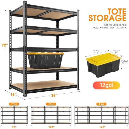 REIBII 3 Pack Garage Shelving,5 Tier Heavy Duty Metal Racks for Warehouse