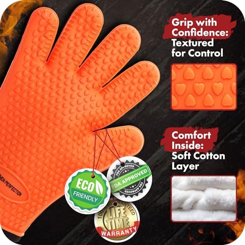 KITCHEN PERFECTION S Silicone Smoker BBQ Gloves - Heat Resistant Oven Mitts