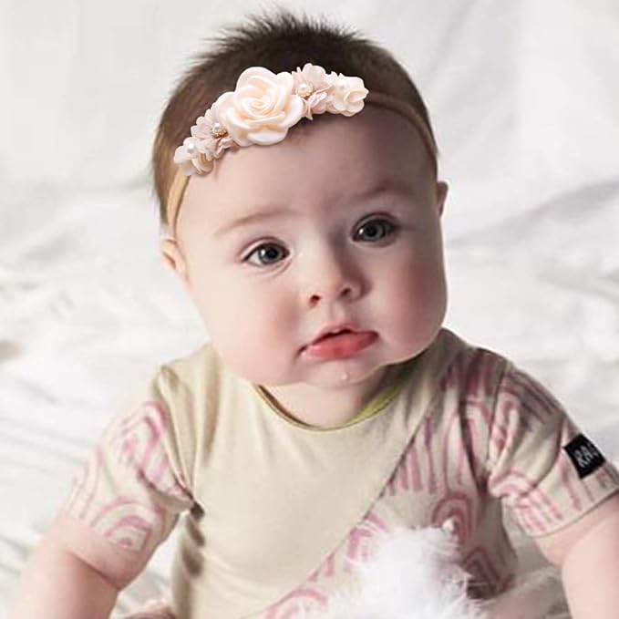 FGSS Floral-Headbands Flower-Crown for Baby Girls Elastic Nylon Hairbands for Newborn Infant Toddler Hair Accessories Pack of 3