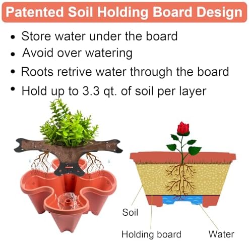GameXcel Vertical Planter Tower - 7 Tier Stackable Garden Planters with Wheels and Garden Tool Set Plant Pots for Strawberry Herb Flower and Vegetable Indoor Outdoor Use Red