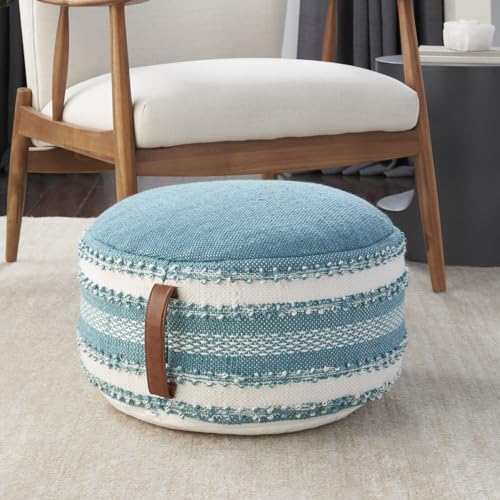 Mina Victory Woven Stripes & Dots 20" x 20" x 12" Turquoise Outdoor Poufs