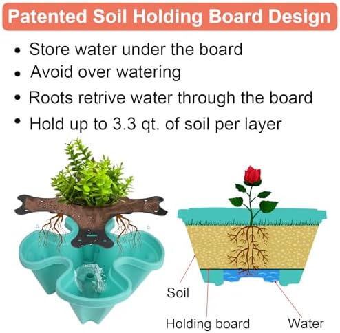 GameXcel Vertical Planter Tower - 6 Tier Stackable Garden Planters with Wheels and Garden Tool Set Plant Pots for Strawberry Herb Flower and Vegetable Indoor Outdoor Use Teal