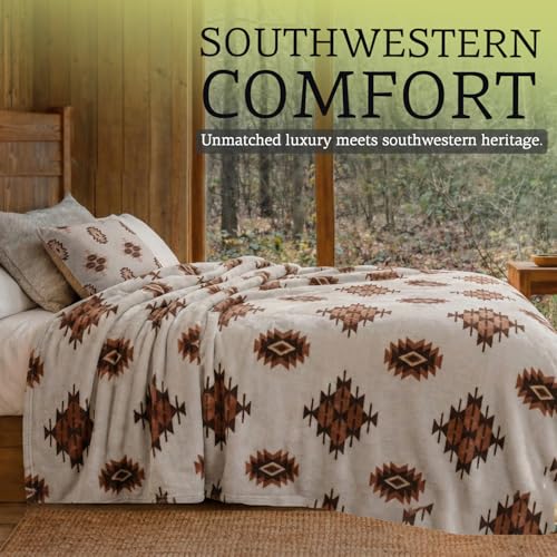 Sacred Thread Aztec Blanket Fleece, Reversible Native American Blanket, Western Throw, Native American Western (Coffee Flannel) (King (87”x95”)) - color: Coffee Flannel, size: King (87”x95”)