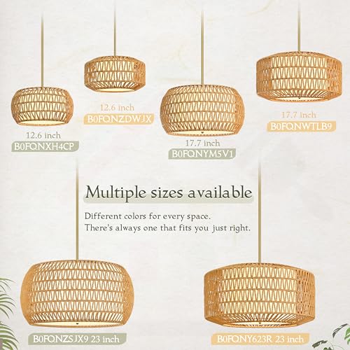 23 inch Natural 5 Light Rattan Chandelier Rattan Farmhouse Light Fixture Woven Pendant Lights Fabric Shade Boho Chandelier for Kitchen Dinning Room - color: 23"-Natural-Drum