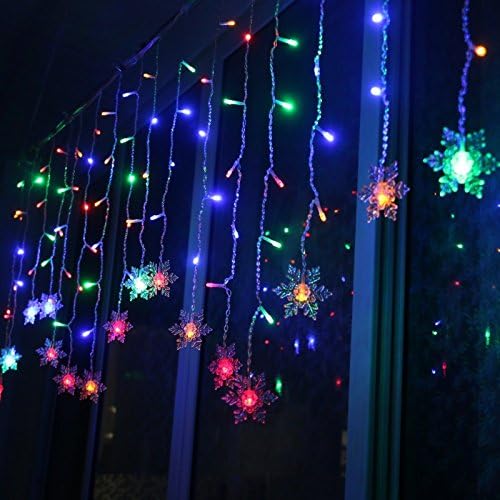 Lainin 12ft/3.5M USB Powered 8 Modes Snowflake Curtain Night Light Icicle Fairy String Light, Perfect for Christmas Wedding Holiday Garden Indoor/Outdoor Party Decoration - Multi Color