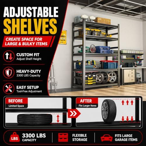 Garage Shelving, 3300 LBS Storage Shelves with Side Guard