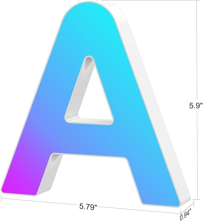Light Up Letters Marquee Letter - LED Lights Room Decor - Music Sync RGB Color Changing Logo Game Lights for Girls Women Party Birthday Christmas Valentine's Day Wall Desktop Decoration (MRGB-A)