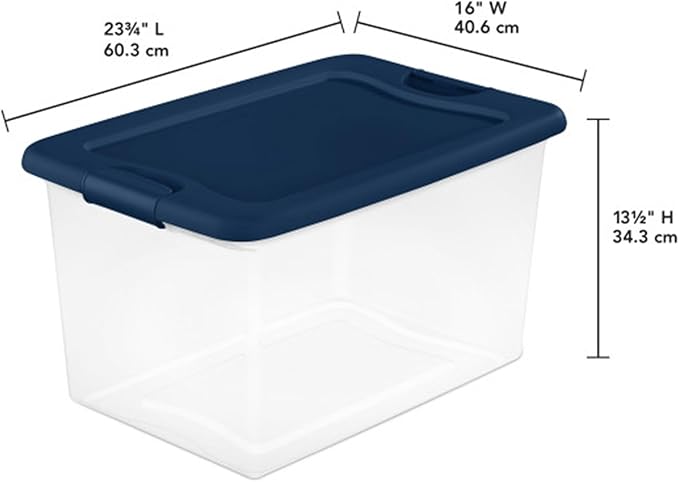 Sterilite 6-Pack Color Program, Large Clear Plastic Storage Bins with Lids, 64 Quart, Blue - Stackable Organizing Container Boxes for Closet, Bathroom, and Office